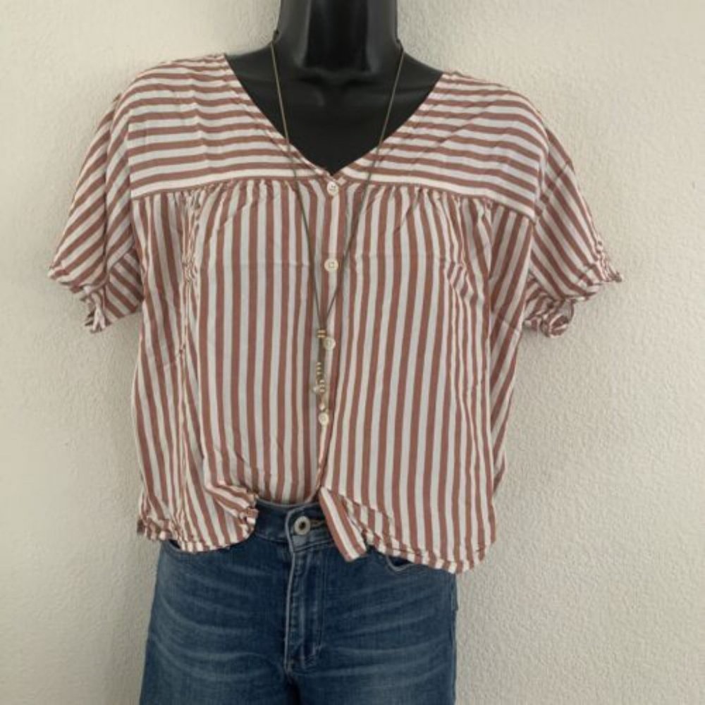 Madewell Rust & White Stripe Rhyme Button-Front C… - image 1